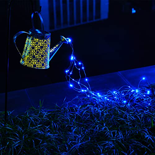 Vookry Solar Watering Can With Lights,Solar Waterfall Lights Outdoor Hanging Waterproof,Blue Decorative Retro Metal Solar Lights For Patio Yard Pathway Walkway Party Garden Decor, Gifts For Mom #TOP3