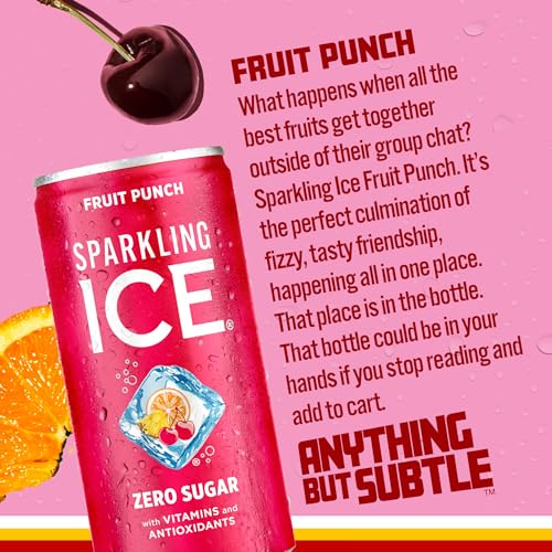 Image of Sparkling Ice Fruit Punch Sparkling Water, with Antioxidants and Vitamins, Zero Sugar, 7.5 fl oz Mini Cans (Pack Of 10)