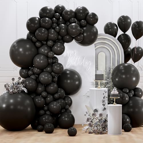 Image of PartyWoo Black Balloons 127 pcs Different Sizes Pack of 36 18 12 10 5 Inch Matte Black Latex Balloon Arch Kit Garland for Graduation Halloween New Year Engagement Birthday Party Decorations Black-Y18