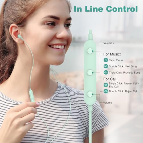 Image of USB C in Ear Earbuds with Microphone for iPhone 17 Pro 16 15， Cyan