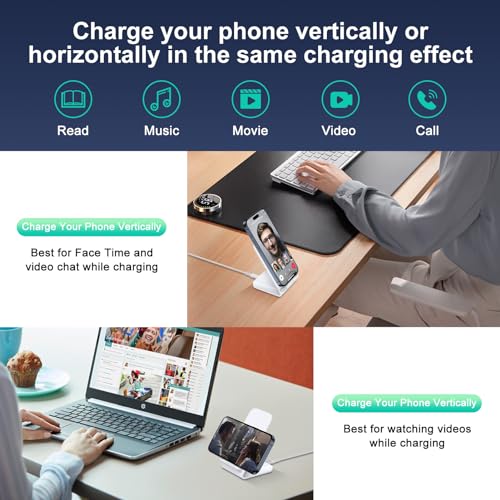 Wireless Charger, 15W Induktive Ladestation Handy Ständer, Schnelles Kabelloses Ladegerät für Samsung Galaxy S24 Ultra/S23/S22/S21/S20/S9/S8/Note 21/20/10, iPhone 15/14/13/12/11, Google Pixel 8/7/6/5 – Bild 6