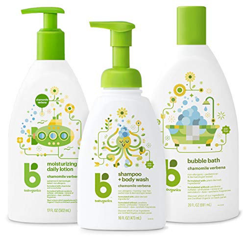 Babyganics Babyganics Chamomile Verbena Bath + Skincare Set, Bubble Bath, 2-in-1 Shampoo and Body Wash, Lotion, 3 Count