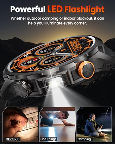 Reloj Inteligente Hombre con 1000mAh Batería y Linterna, Negro 5