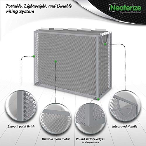 Neaterize Hanging File Organizer-Heavy Duty Letter-Size Desktop File Holder Box For Filing Folder Storage, Includes 5 Hanging Folders.(Gray) #TOP5