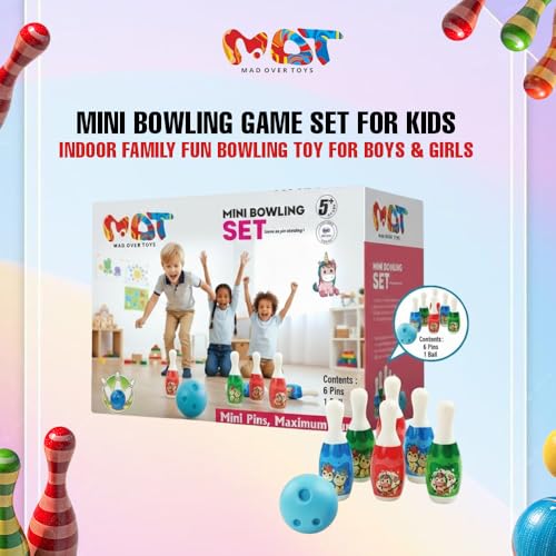 Image of Mini Bowling Game Set for Kids|Indoor Tabletop Bowling Toy for Boys & Girls|Lightweight Plastic Pins & Ball|Portable Family Fun Game|Skill-Building Playset | Ideal Gift | Made in India