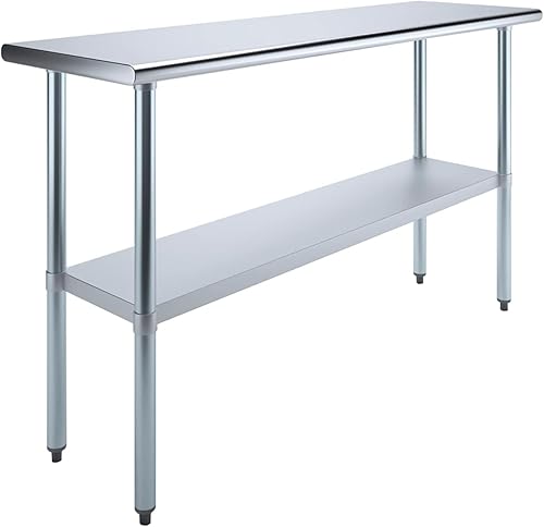 Mesa de preparación de acero inoxidable resistente con certificación NSF para uso doméstico y comercial con estante galvanizado, patas y ruedas