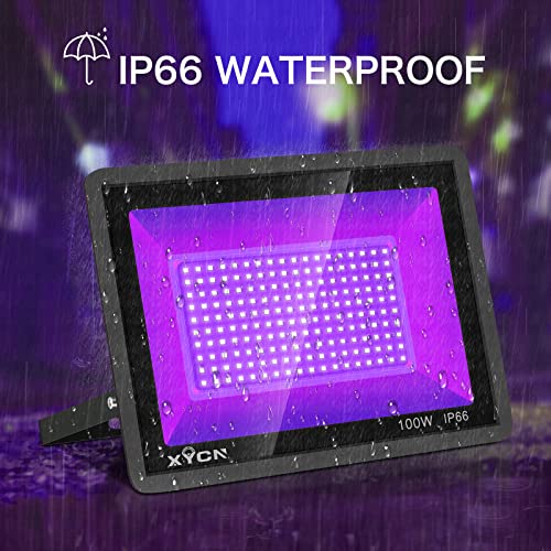 Image of XYCN 3 Pack 100W LED Black Light, Blacklight Flood Light with Plug and Switch, IP66 Waterproof Neon Glow for Party, Halloween, Fluorescent Poster, Body Paint, Aquarium