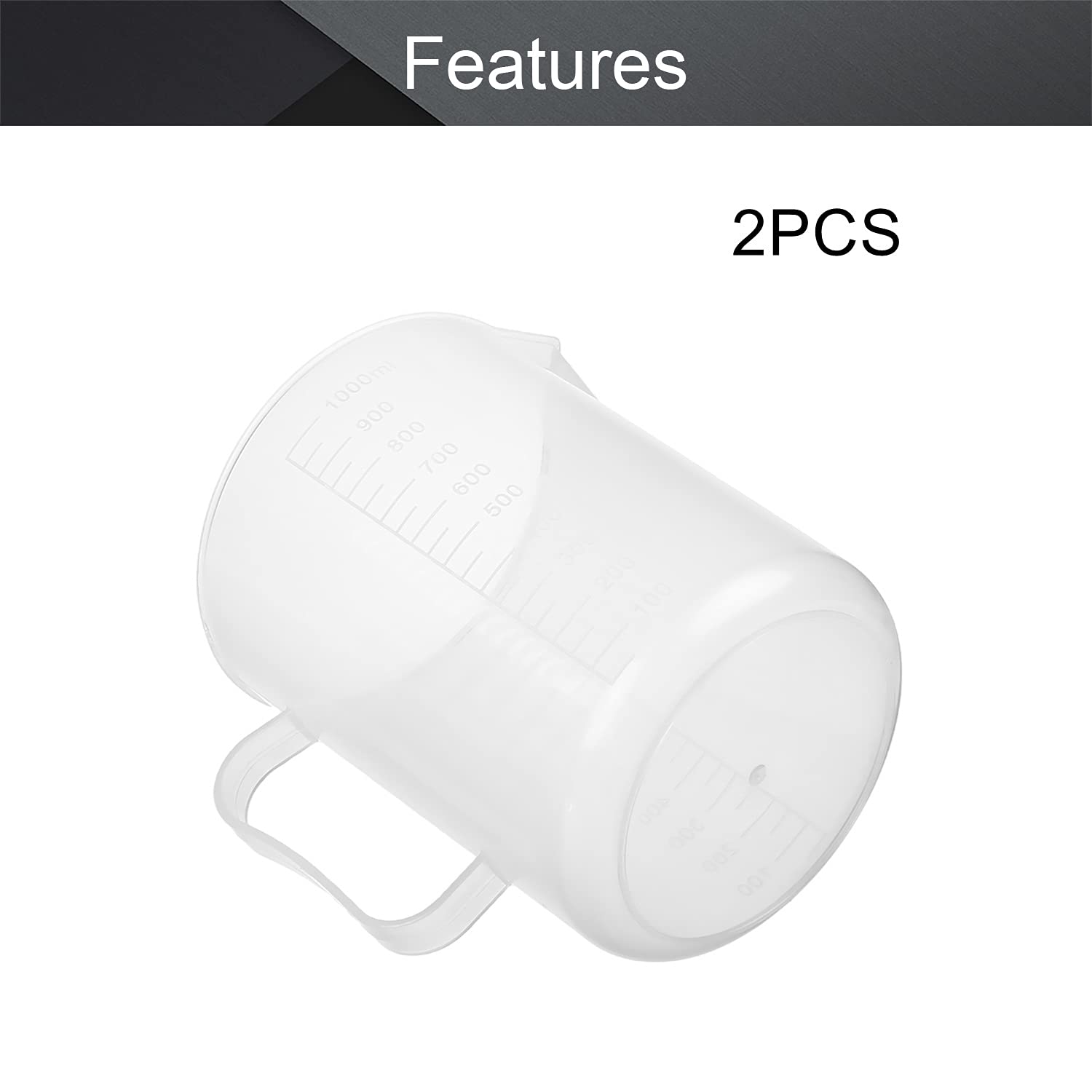Othmro Measuring Cup 1000ml PP Plastic Graduated Beaker Transparent for Lab Kitchen Liquids 2pcs product thumbnail 4