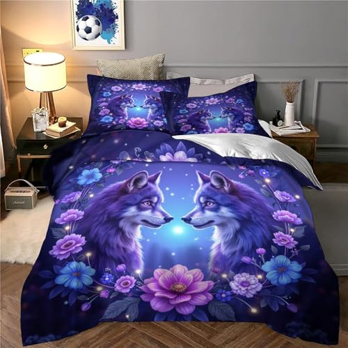 Housse de couette loup super douce lit simple parure microfibre résistante infroissable