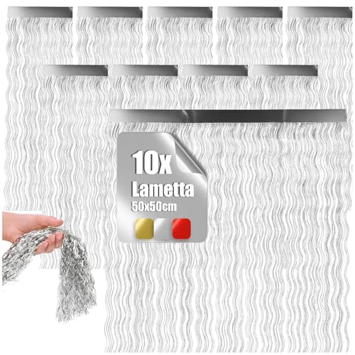 com-four® 10x Lametta - silberfarbene Weihnachtsgirlande 50 cm -...