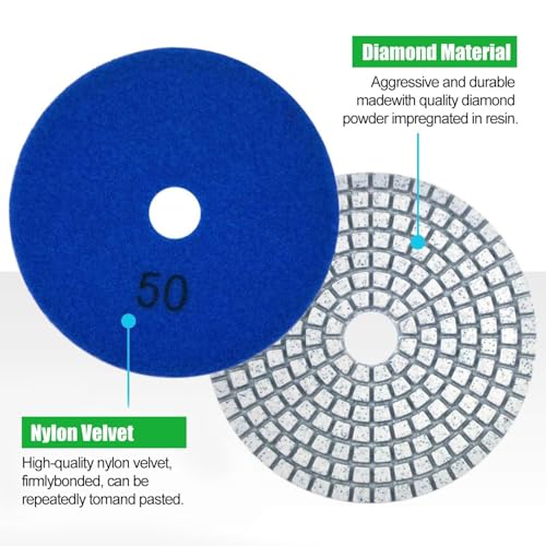 Image of 16PCS Wet Dry Diamond Polishing Pad Kit, 4 Inch Diamond Sanding Pad 30-6000 Grit with 5 /8''-11 Thread Backer Plate for Concrete Marble Quartz Granite Countertop Stone & Tile Polishing