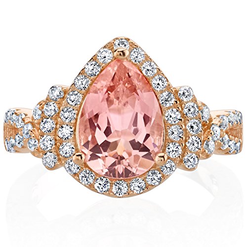 PEORA Simulated Morganite Rose-Tone Sterling Silver Tear Drop Ring2