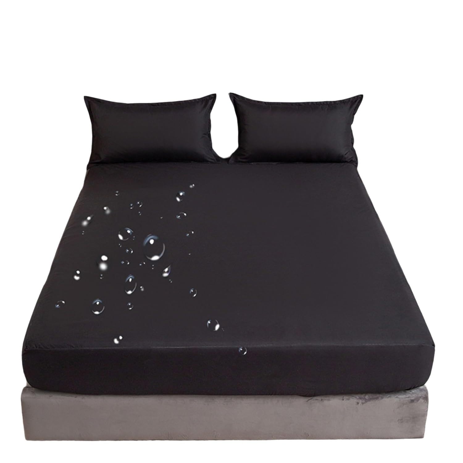Coprimaterasso Deep Pocket da 12 Pollici, Lenzuolo con Angoli Impermeabile con Bordi Elastici a 360°, coprimaterasso Traspirante di qualità alberghiera(Schwarz,200 * 220cm)