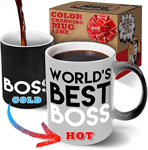 Product Image of the Worlds Best Boss Mug for the Office. Cool Color Changing Mugs for Men 12oz. Novelty Coffee Mugs & Tea Cups. Boss Gifts for Men & Presents for Women. Coffee Cup