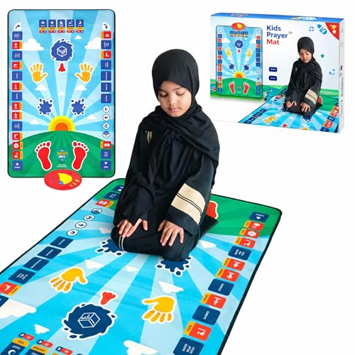 Childrens Islamic Prayer Mat for Kids Salah Worship Mat Smart interactive Prayer Mat for learning Salah Surah Wudu and Duas - Islamic prayer mat with 10 languages Salah Translation