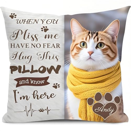 Umitive Cojín Personalizado para Mascotas Fallecidas con Foto y Nombre - Almohada Conmemorativa de Mascota - Regalo Sentimental para Duelo por Pérdida de Perro o Gato (Style A)