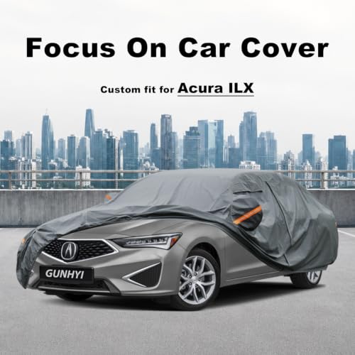 Image of GUNHYI Premium Car Cover Custom Fit Acura ILX, 16 Layers Heavy Duty Car Cover Waterproof All Weather with Zipper Door for Sun Rain Snow Dust Uv Protection
