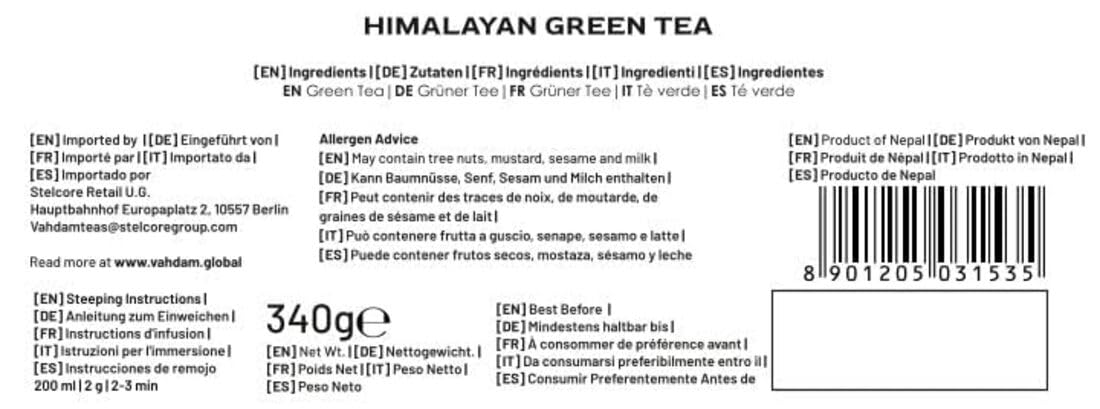 VAHDAM Hojas de té verde de Himalaya 340g Té verde de hojas sueltas cosecha fresca