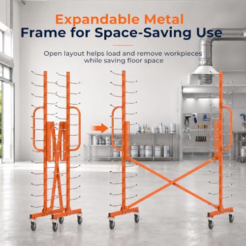 Image of MOOFI 25-Tier Paint Drying Rack with 50 Rods, Expandable Metal Cabinet Door Drying Rack with 5 Inch Locking Casters, Rolling Art Drying Rack for Workshop, Spray Booth, Garage