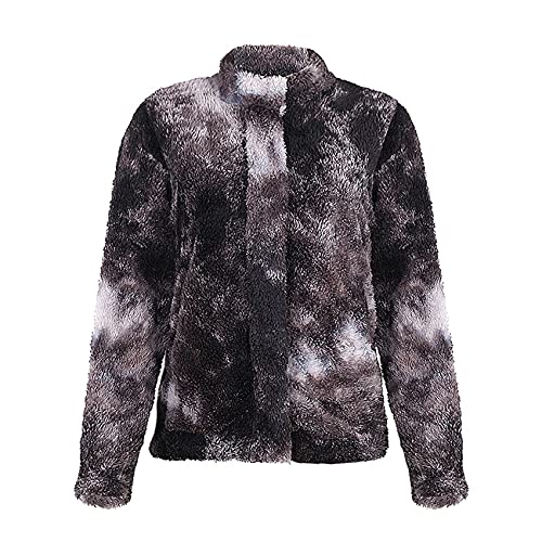 BDCUYAHSKL Herfst en winter vrouwen casual mode revers tie-dye bedrukte zakken dubbelzijdig pluche lange mouwen losse… - Image 8