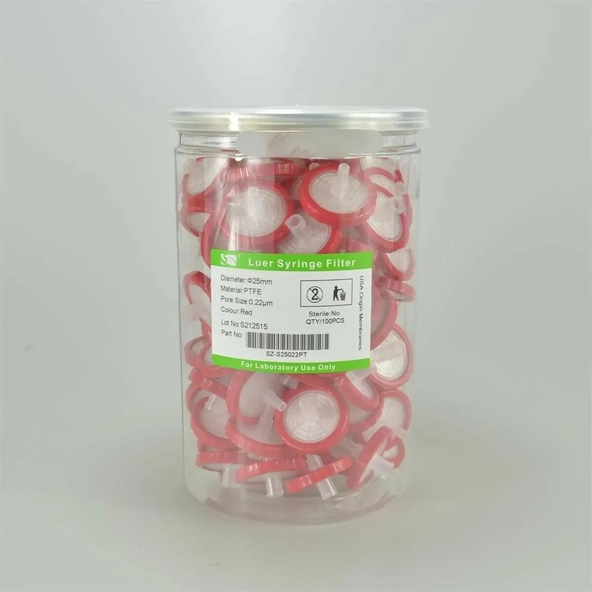 Laborspritzenfilter, Außendurchmesser = 25 mm, 0,22 µm, aus PTFE, 100 Stück/Packung