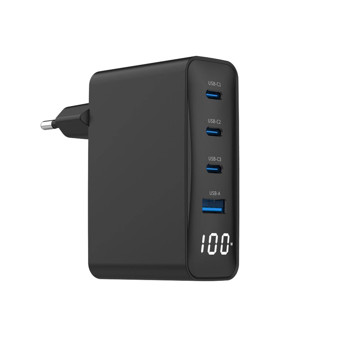 CARGADOR RAPIDO GEMBIRD USB GAN DE 4 PUERTOS 100 W LCD NEGRO