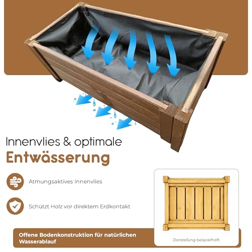 BooGardi Pflanzkasten Holz mit Vlies · 2 Größen & 4 Farben · Blumenkasten Balkon 79x39x30cm Dunkelbraun · Pflanzkübel groß außen rechteckig… – Ansicht 4