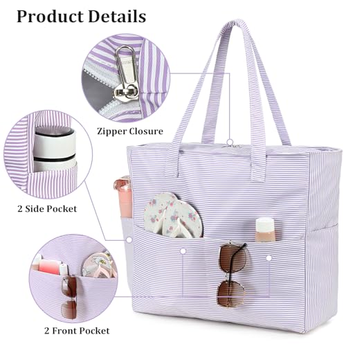 Image of LEDAOU Beach Bag Waterproof Sandproof Women Beach Tote Pool Bag with Zipper for Swim Gym Grocery Travel with Wet Pocket | Sandproof