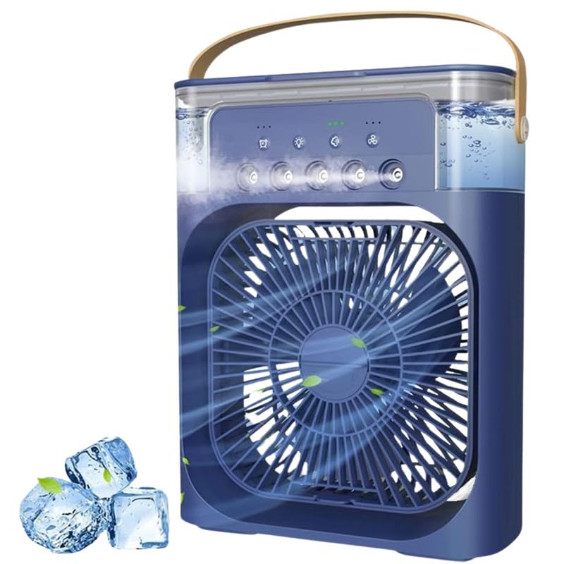 Image of Drumstone (𝟏𝟓 𝐘𝐞𝐚𝐫𝐬 𝐰𝐚𝐫𝐫𝐚𝐧𝐭𝐲) Mini Portable Air Cooler Fan - USB Powered, 3-Speed, Cool Mist Humidifier, 7-Color LED Light & Timer for Home, Office & Travel