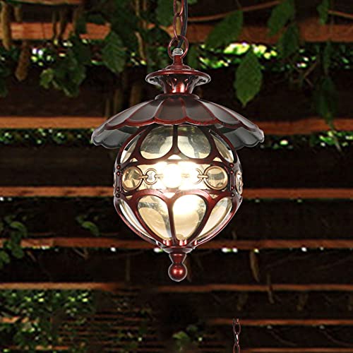 Wateproof American Glass Hanging Lamp Retro Industrial Aluminum Counter Light External Chandelier for Courtyard Gazebo Garden Corridor Villa Promenade Balcony Park E27 D/Gilt Red