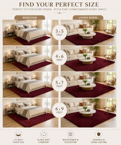 Image of Shaggy Carpet 3x5 Ft for Living Room & Bedroom (Maroon)