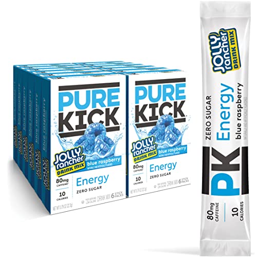 PURE KICK Energy Singles To Go Drink Mix, Jolly Rancher Blue Raspberry, Includes 12 Boxes with 6 Packets in each Box, 72 Total Packets