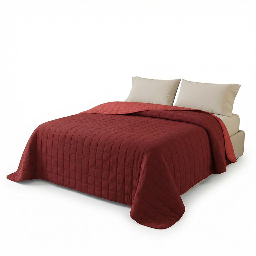 INTRECCI Copriletto Matrimoniale Estivo, Trapunta Estiva Matrimoniale, 260x260 cm, Coperta Estiva, anche Primaverile, Double Face, Moderna, Leggera, Elegante. Colore: Bordeaux/Rosso