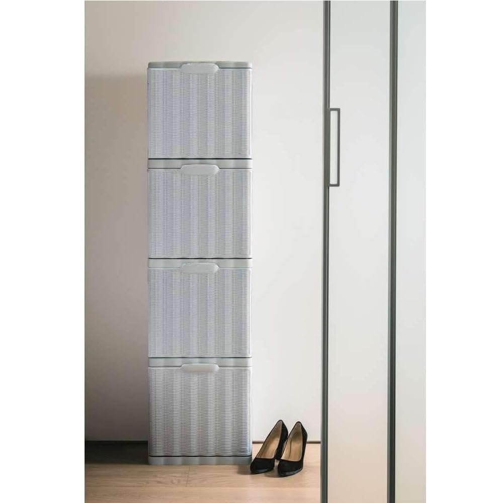 Set 2 Scarpiera sovrapponibile bianca grigia salvaspazio slim componibile Contiene Fino 8 Paia di scarpe interno esterno