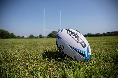 Rhino Tornado XV Rugby Ball, Size 5, White/Blue - Image 3