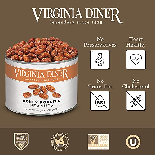 Virginia Diner - Gourmet Extra Large Honey Roasted Virginia Peanuts, 18 Ounce Tin #TOP2