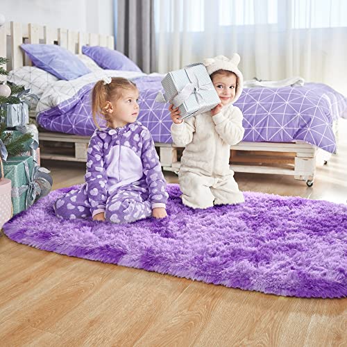 Noahas Oval Fluffy Purple Rug 2.6X5.3 Small Kids Rugs for Bedroom Girls And Boys Aesthetic,Bedside Bedroom Rug,Ultra Soft Runner Carpet Modern Shaggy Nursery Area Rugs Home Decor'' - Thumbnail 6