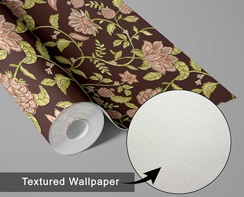 Papier peint floral botanique en vinyle texturé marron - 6