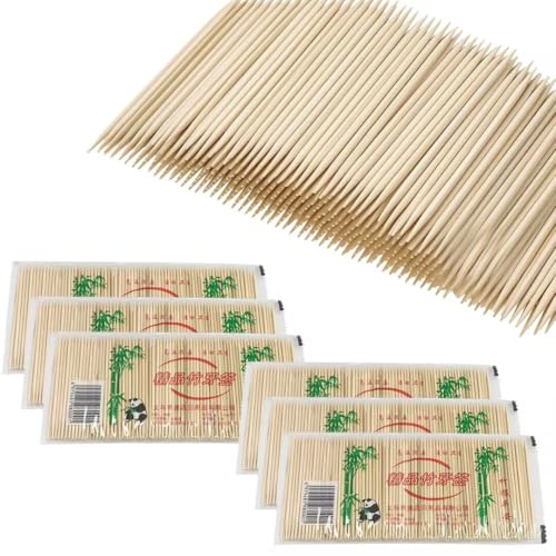 Bambus-Zahnstocher 900 Stück Massiv Zahnstocher Doppelt Gespitzte Holzstäbchen Für Persönliche Hygiene Vorspeisen-Spieße Cocktail-Sticks Zahnstocher Oder Kunst & Basteln 6 Packungen À 150 Stück