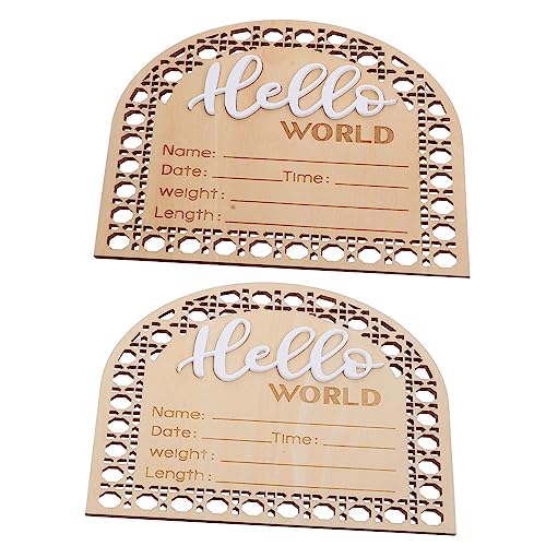 Yardwe 2Pcs Wooden Birth Announcement Sign for Newborns Adorable Name Sign Nursery Photo Props Smooth Polished present for Expecting Moms