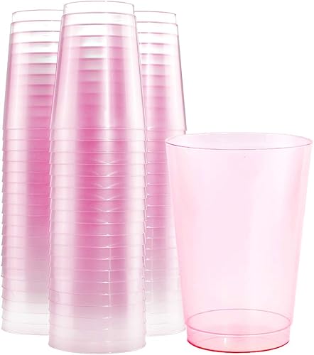 Miniatura 1 de BUCLA Paquete de 100 vasos de plástico con purpurina dorada, vasos cuadrados de plástico de 12 onzas, vasos desechables para bodafiesta, vasos