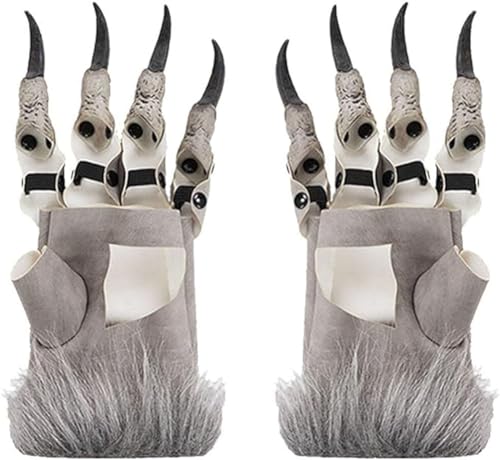 AYILUOBE Halloween Dragon Claw Gloves Leather Horrific Wolf Werewolf Gloves Animal Paw Glove for Halloween Costume Party Prop