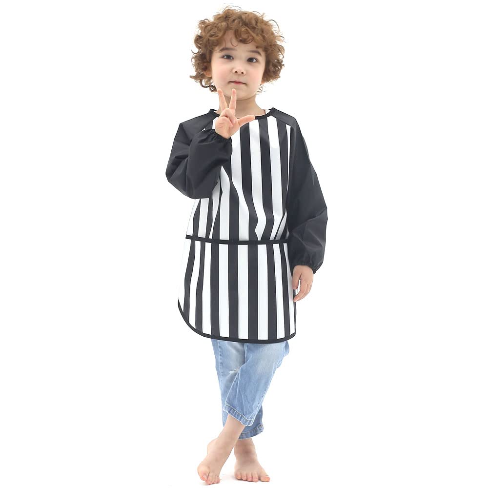 Plie Waterproof Kids Art Smocks 20 Colors (Age 1-10, S-XXL size), Black Stripe (59-L)