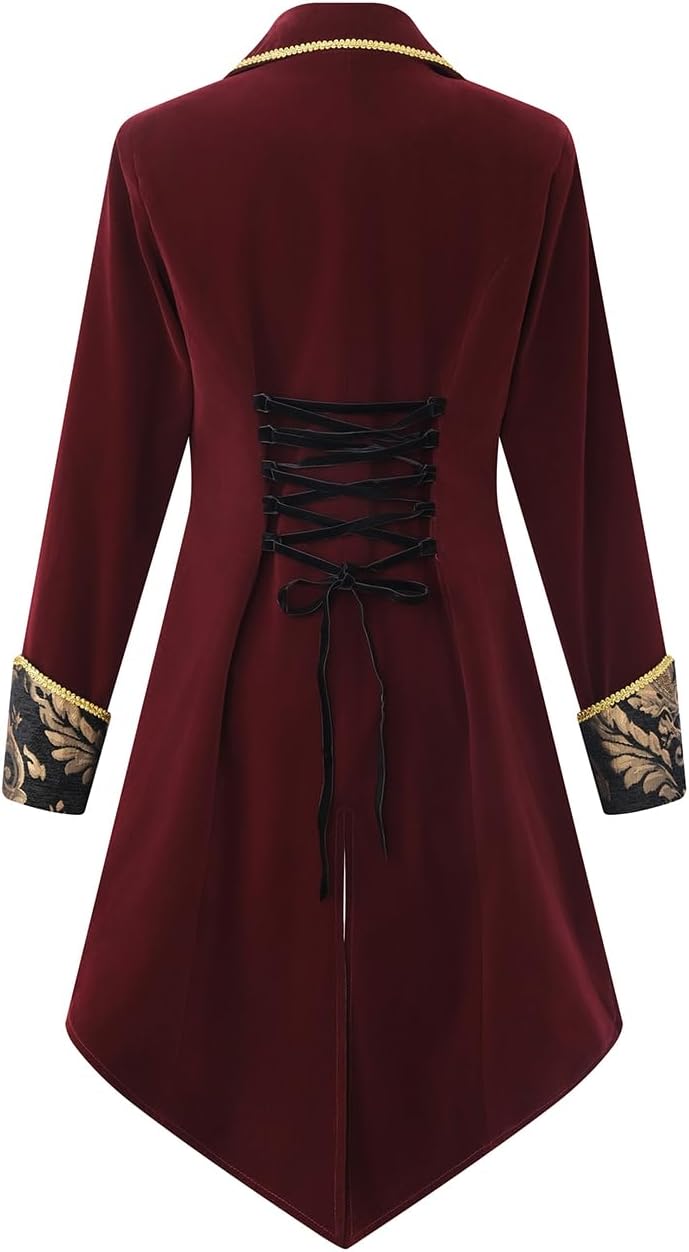 Womens Victorian Renaissance Jacket Steampunk Costume Dress Medieval Tailcoat Pirate Coat - Image 3