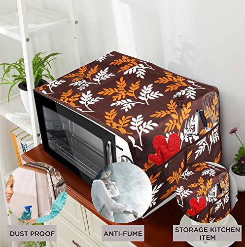 Image of Polyester 3-Layered Microwave Oven Top Cover With 4 Utility Pockets Suitable for Upto 30 Liter (Color- Brown, Size-36x14 Inches)