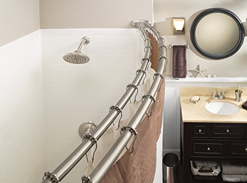 Moen Sr2100Bn Shower Curtain Rings (Pack Of 12), Brushed Nickel With Moen Dn2141Bn 60-Inch Adjustable Stainless Steel Double Curved Shower Rod, Brushed Nickel #TOP3