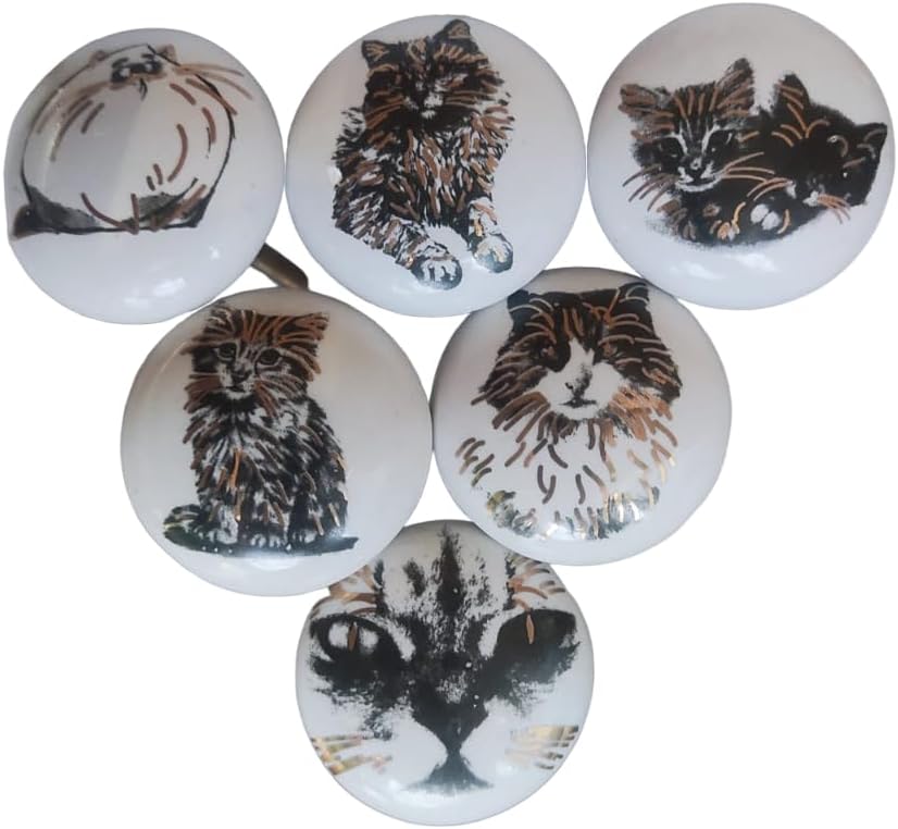 Vintage Multi Designed decorative Ceramic Cupboard kitchen Cabinet Door Knobs bathroom dresser almirah Drawer Pulls retro handles boho classical glazed hardware (Black Mandala New - Pack of 10)