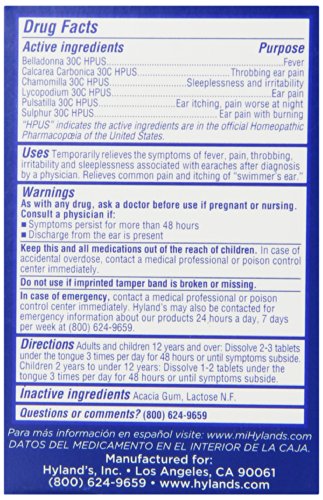 Hyland’s Swimmers Ear Relief Tablets, Fast Natural Homeopathic Pain Relief Of Cold & Flu Earaches, Swimmers Ear, And Allergies, 40 Count #TOP2