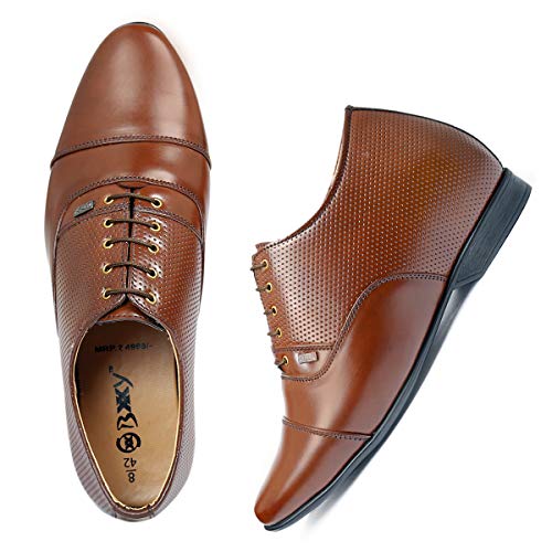 Image of BXXY 9 cm (3.5 Inch) Height Increasing Casual Shoe Oxford Lace-Up Semi Brogue l Patent Faux Leather Shoes