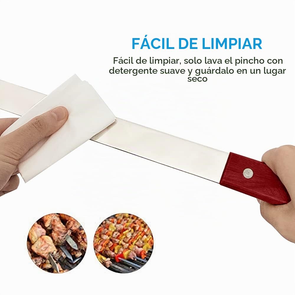 8 Piezas Brochetas Barbacoa de Acero Inoxidable, 60cm Brochetas Extralargas Accesorio Barbacoa con Mango de Madera, para Parrilla